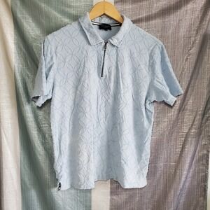 Ted Baker Maroc Mens Blue Textured Geometric Quarter Zip Polo Shirt Size 3 M